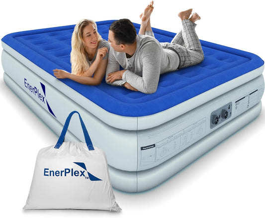 Air Mattress with Built-In Pump - Double Height Inflatable Mattress for Camping, Home & Portable Travel - Durable Blow up Bed with Dual Pump - Easy to Inflate/Quick Set UP