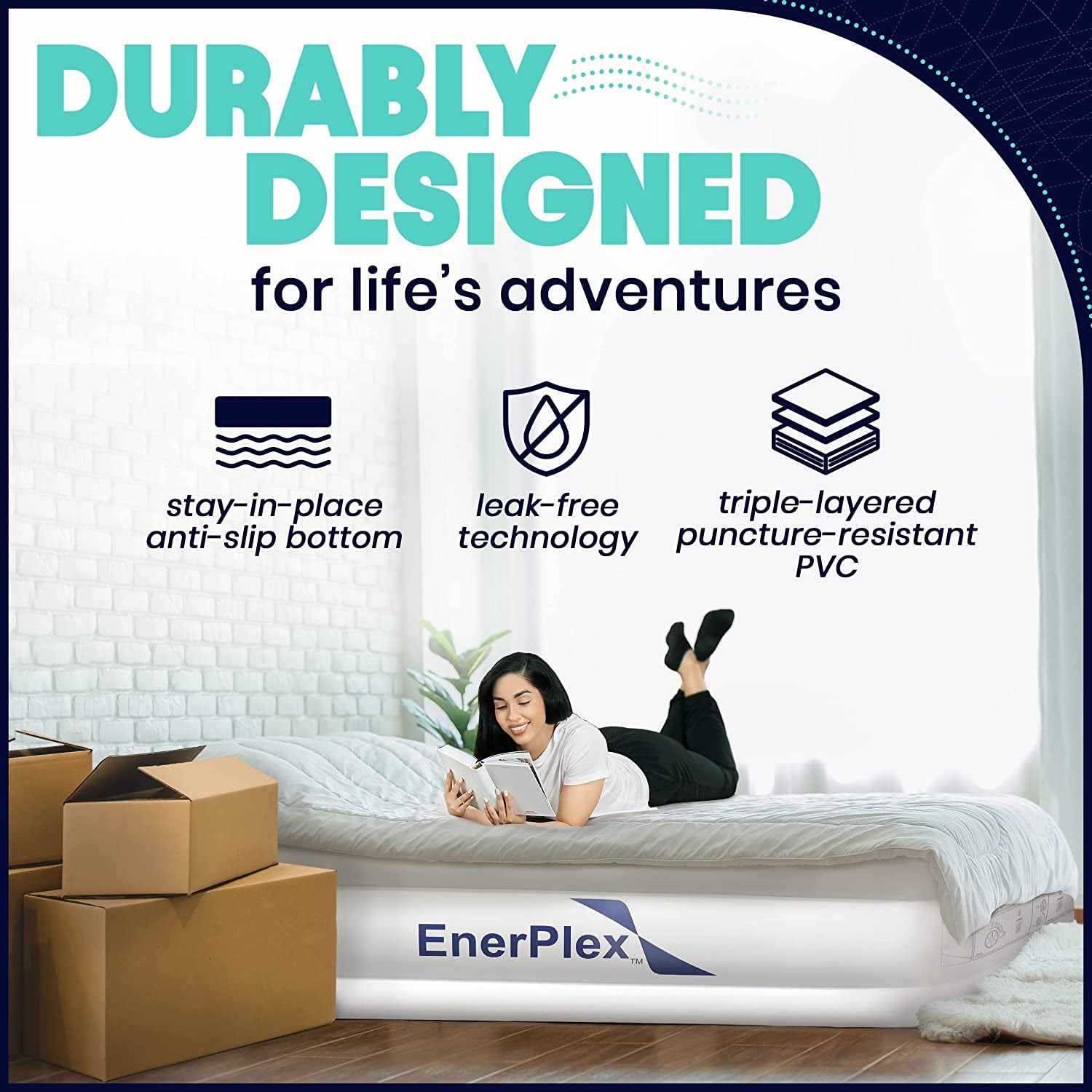 Air Mattress with Built-In Pump - Double Height Inflatable Mattress for Camping, Home & Portable Travel - Durable Blow up Bed with Dual Pump - Easy to Inflate/Quick Set UP